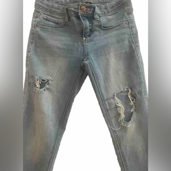 Kids Blue Spice girls size 6 distressed stretch‎ skinny blue jeans with pockets - Picture 2 of 4